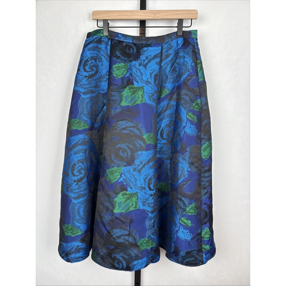Adrianna Papell Floral Midi Skirt Women's 10 A-Line Jacquard Blue Pockets